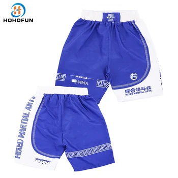 איגרוף תאילנדי קצרים כחול לבן אגרוף אימונים קצרים גברים לנשימה כושר כושר לחימה משולבת איגרוף קרב MMA המכנסיים התמונה