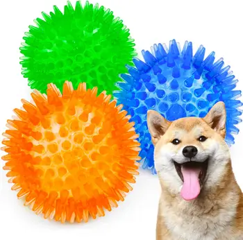 סקוויקי כלב צעצוע ביצים, גור ללעוס צעצועים עבור כלבים קטנים, אגרסיבי לועסי, ניקוי שיניים, קוצים, 6 צבעים התמונה