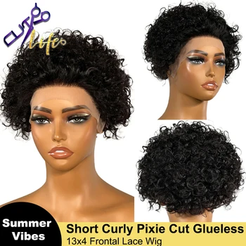היופי קינקי מתולתל הפאה Glueless האנושי שיער קצר פיות לחתוך פאה מראש קטף 13x4 הקדמי של תחרה פאות עבור נשים שחורות החלק החופשי הפאה התמונה