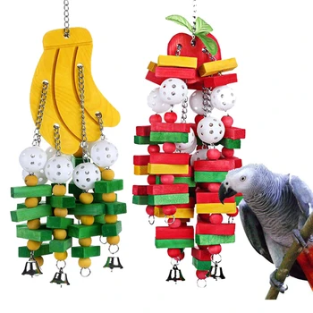 ציפור צעצוע לעיסה הכלוב של התוכי נושך צעצוע ציוד לחיות מחמד עבור תוכים אפריקאים גריי מקאו ציפור ענקית תוכי צעצוע עץ טבעי רחובות התמונה