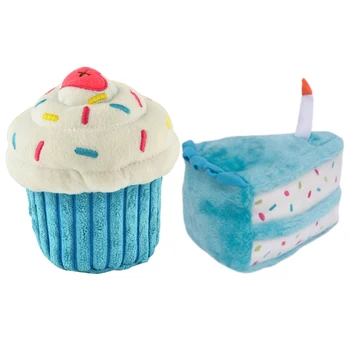 סקוויקי ללעוס חגיגה אינטראקטיבי עוגת יום הולדת הרך גן בית קטיפה בובת Cupcake משחק ציוד לחיות מחמד כלב צעצוע חמוד התמונה