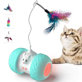 אינטראקטיבי לחתול צעצועים לחתולים מקורים, אוטומטית חתלתול צעצועים אלקטרוניים עם העכבר ו-3 נוצות על חתולים לשחק לבד תרגיל התמונה