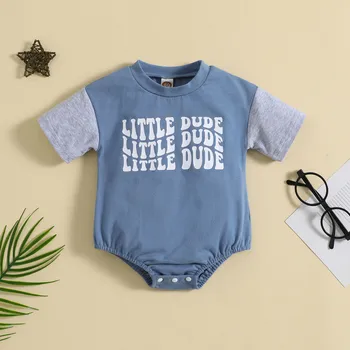 תינוקות בנים בנות שרוול קצר מכתב קט רומפר היילוד החולצה Bodysuits התינוק הגוף המכנסיים להגדיר התמונה