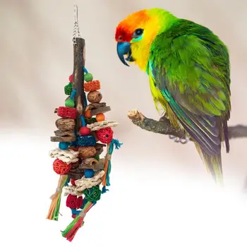 עמיד ציפור צעצוע צבעוני מחרוזת משולבת ציפור צעצועים ללעיסה בקיעת שיניים מתחים חומר טבעי אדמונית ציפור צעצוע שעמום התמונה