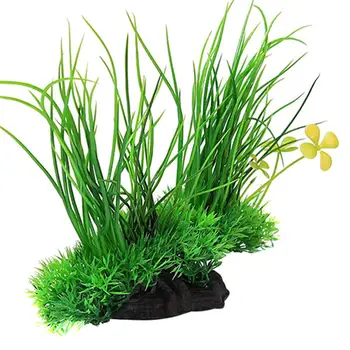מכירות חמות ירוק מלאכותי תפאורה זמן Leaf1 צמח מזויף מים דשא אקווריום אקווריום. התמונה
