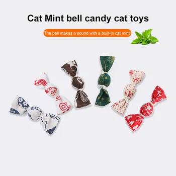 חתול סוכריות מנטה בל כדור צעצוע חמוד לסחוב מתגלגל חג המולד בל בד ממתקים בצורת חתלתול מצחיק אינטראקטיבי צעצוע יפני התמונה