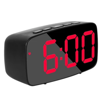 חכם דיגיטלי השעון המעורר שליד המיטה אדום LED נסיעות USB השעון עם 12/24H תאריך טמפרטורה נודניק עבור חדר השינה שחור התמונה