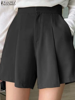 ZANZEA נשים קפלים מזדמן קצר מכנסי אופנה גבוהים מותניים מכנסיים קצרים בקיץ 2023 מוצק צבע Oversize הקוריאני המשרד ללבוש מכנסיים קצרים התמונה