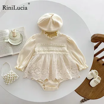 RiniLucia 2023 חדש הנולד בנות רומפר סתיו חורף סרבלים עבור בנות שרוול ארוך פרחוני תחרה סרוגים תינוק בגדים התמונה