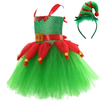 חג האלף תחפושת שמלה ירוקה הילד חג האלף שמלת תחפושת לחג המולד GirlsChristmas האלף תלבושות חג Cosplay השמלה התמונה