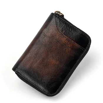 מחזיק קצר אשראי אמיתי Bifold הארנק גבוהה עור עור פרה צילום תיק ארנק מקורי מטבע כרטיס מצמד גברים רוכסן איכותי מיני התמונה