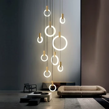 עץ אקריליק תאורת הטבעת גופי מדרגות דקו תלוי אורות האוכל תליון מנורות LED מודרנית נברשת תקרה בסלון התמונה
