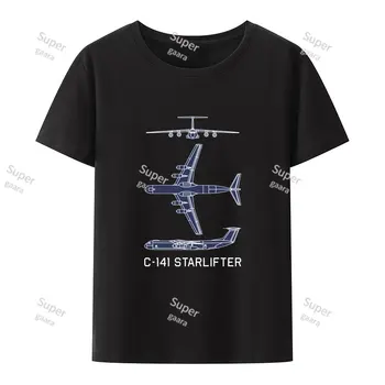 C-141 Starlifter האמריקאי מטוס מטוס שרטוטים ודיאגרמות כושר גברים ייעודי חולצות טי-שירט Y2k בגדים שרוול קצר טי התמונה