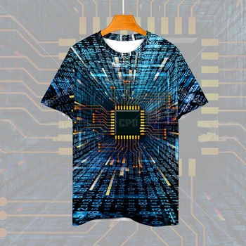 דיגיטלי 3D מודפס מגמה זכר חולצה מעגל Y2K בגדי מעצבים צ ' יפ OCollar פנאי אופנת רחוב, אופנה גמישות שרוול קצר התמונה