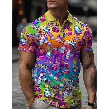 קשת פסים אמנות הדפס של גברים חולצת פולו 3D מודפס בציר קיץ זכר טי-שירט חולצות פולו חולצה גדול של גברים מזדמנים בגדים התמונה