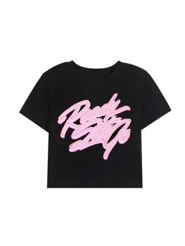 HOUZHOU קוריאני אופנה אופנת רחוב גרפי חולצות מכתב הדפסה Y2k יבול Tees סלים Harajuku Kpop שחור חולצת טי אסתטי Egirl התמונה