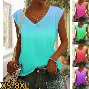 2023 V-צוואר אלגנטי אופנה של בגדי חולצת טריקו קיץ בציר העליון העיצוב החדש מודפסים חולצה סקסית ללא שרוולים סוודר XS-8XL התמונה