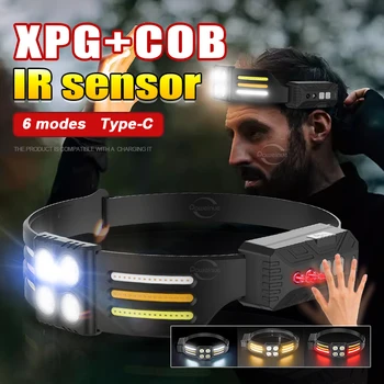 סופר מבריק XPG+COB LED פנס מתח גבוה תאורה אינפרא אדום חיישן ראש המנורה נטענת USB פנס ראש רכוב אורות קמפינג התמונה