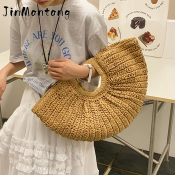 JinMantang בעל קיבולת גבוהה, עיצוב 2023 קיץ נשים לטוות קש גדול תיק חדש נסיעות ביץ ' תיקים בעבודת יד הגברת תיקים התמונה