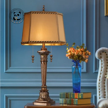 מעצב יוקרה רטרו עיצוב אמנות מנורת שולחן קלאסית שרף השולחן אורות אהיל בד וילה סלון ספות חדר השינה ליד המיטה התמונה