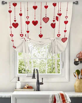 יום האהבה הלב וילון חלון הסלון המטבח לקשור וילון רומאי עיצוב הבית מרפסת תריסים ווילונות. התמונה