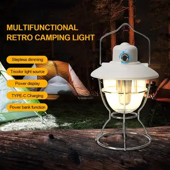 רטרו קמפינג מנורה ניידת אור חיצוני Multi-פונקצית חזקה אוהל אורות LED טעינה קמפינג תאורה פנסים סוס המנורה התמונה