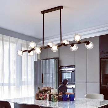 מינימליסטי ברזל רצועת נברשת הביתה מסעדה עיצוב המנורה נורדי Led תלוי קסם אור בין זכוכית כדור ארוך מודרני יצירתי התמונה